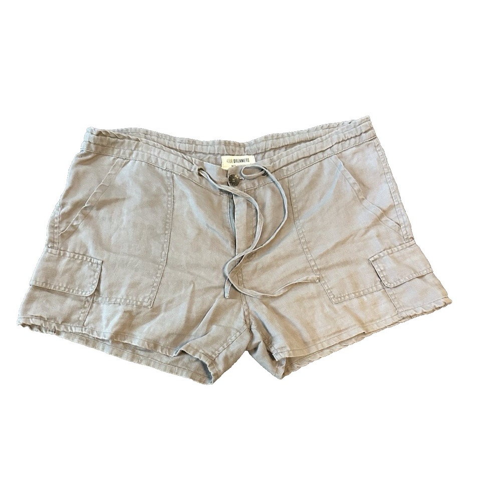 4Our Dreamers 100% Linen Cargo Womens Gray Shorts M Bella Swan Lagenlook Coastal